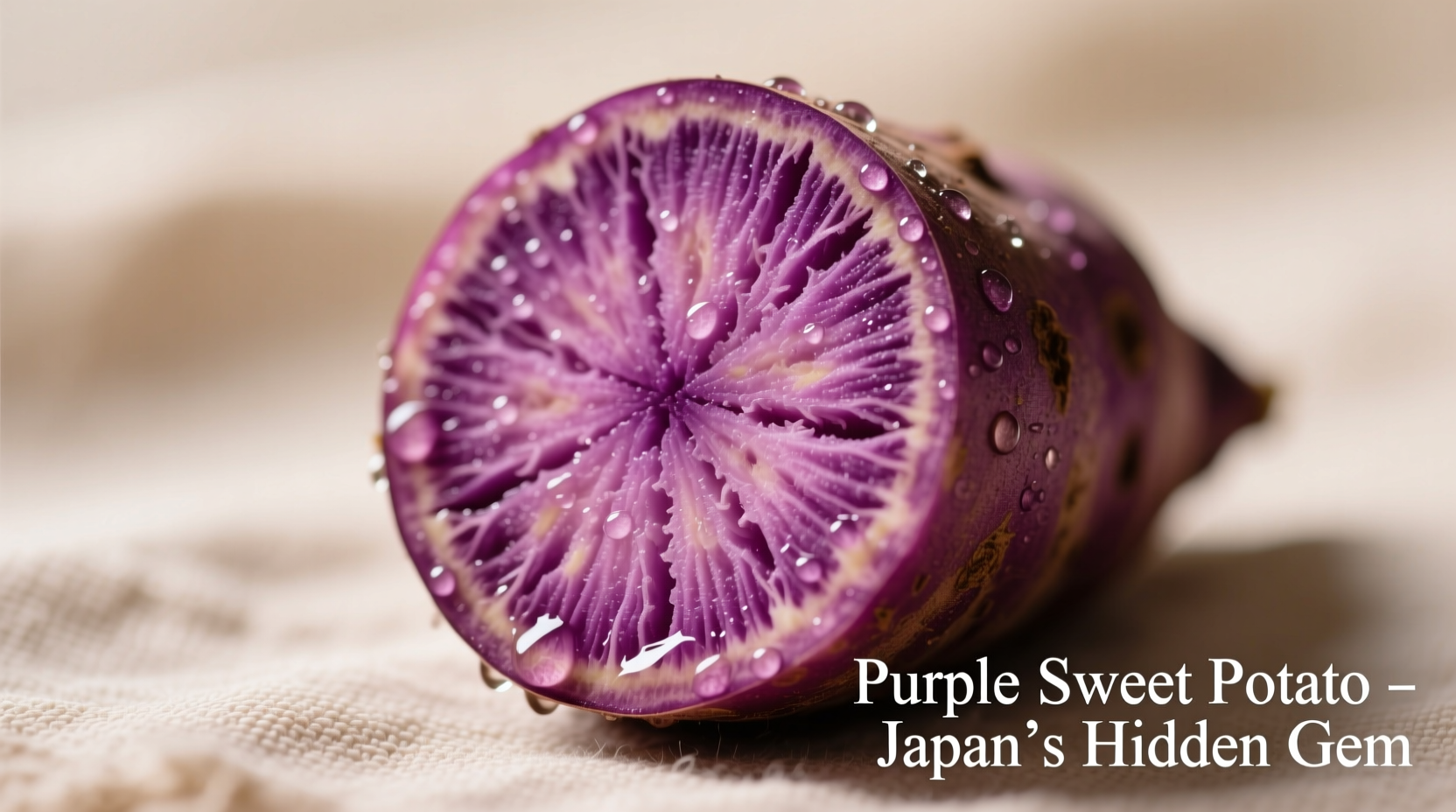 Purple Japanese sweet potato sliced open showing vibrant flesh