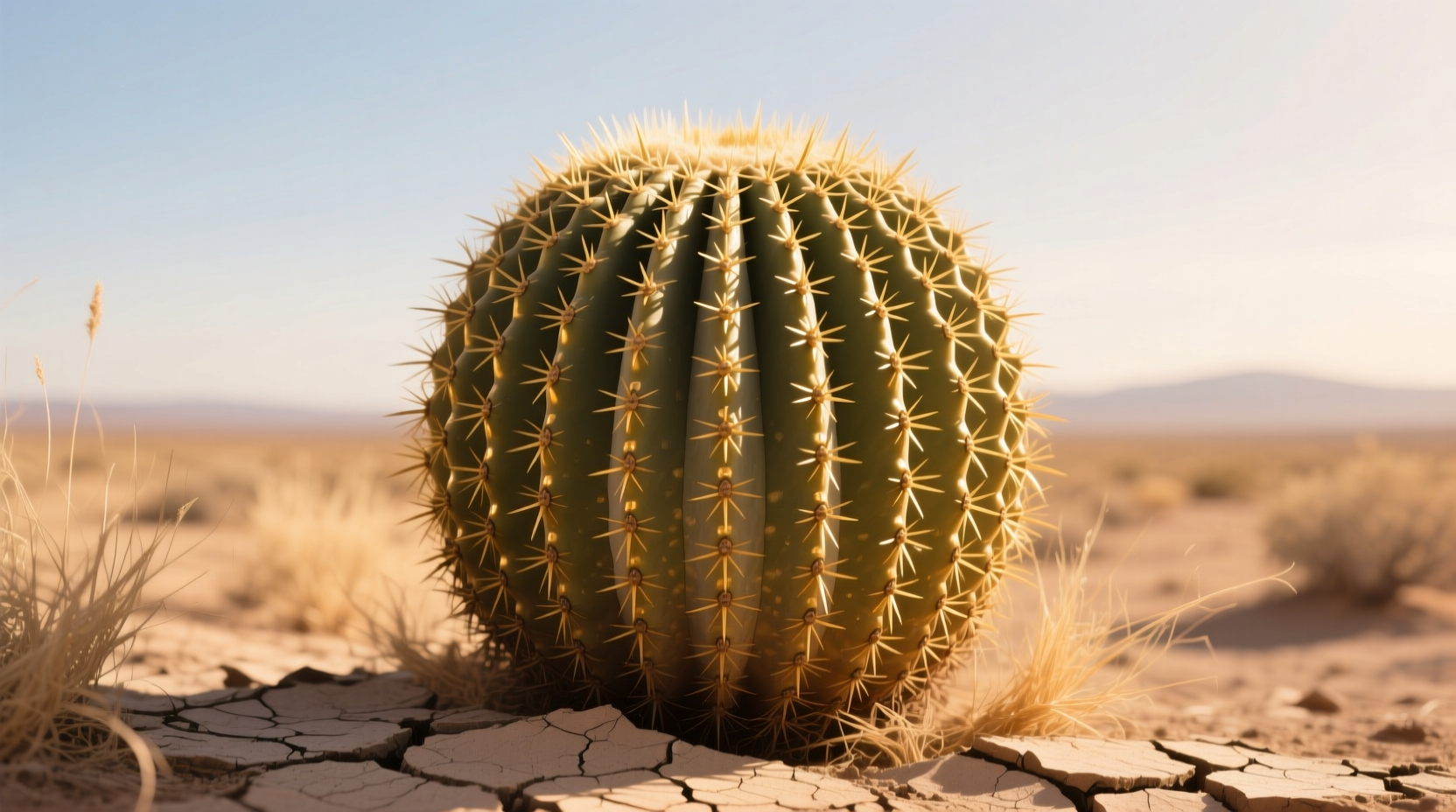Golden barrel cactus displaying precise geometric spine arrangement