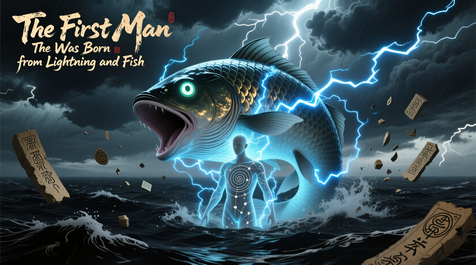 Fish and lightning human creation process