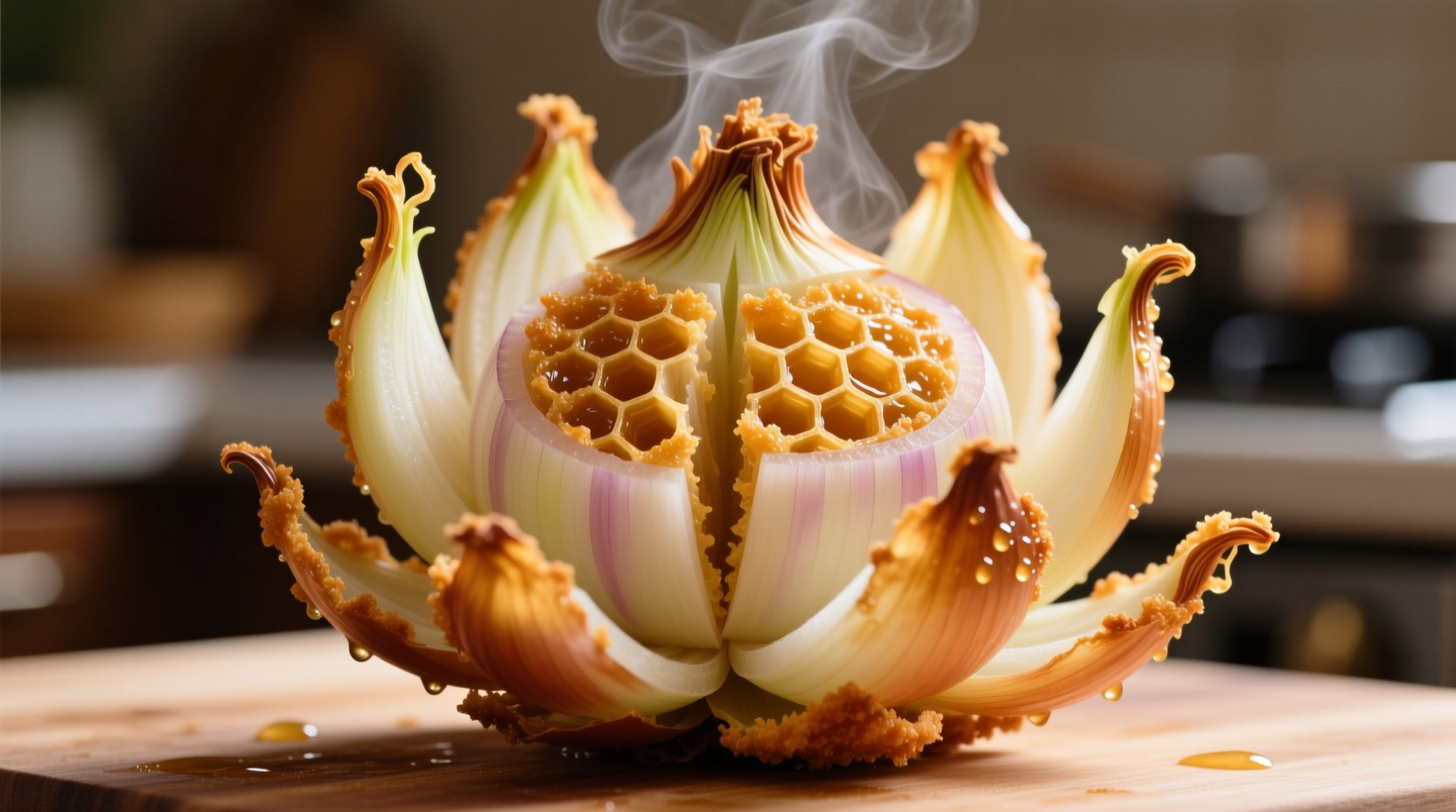 Perfectly cut blooming onion before frying