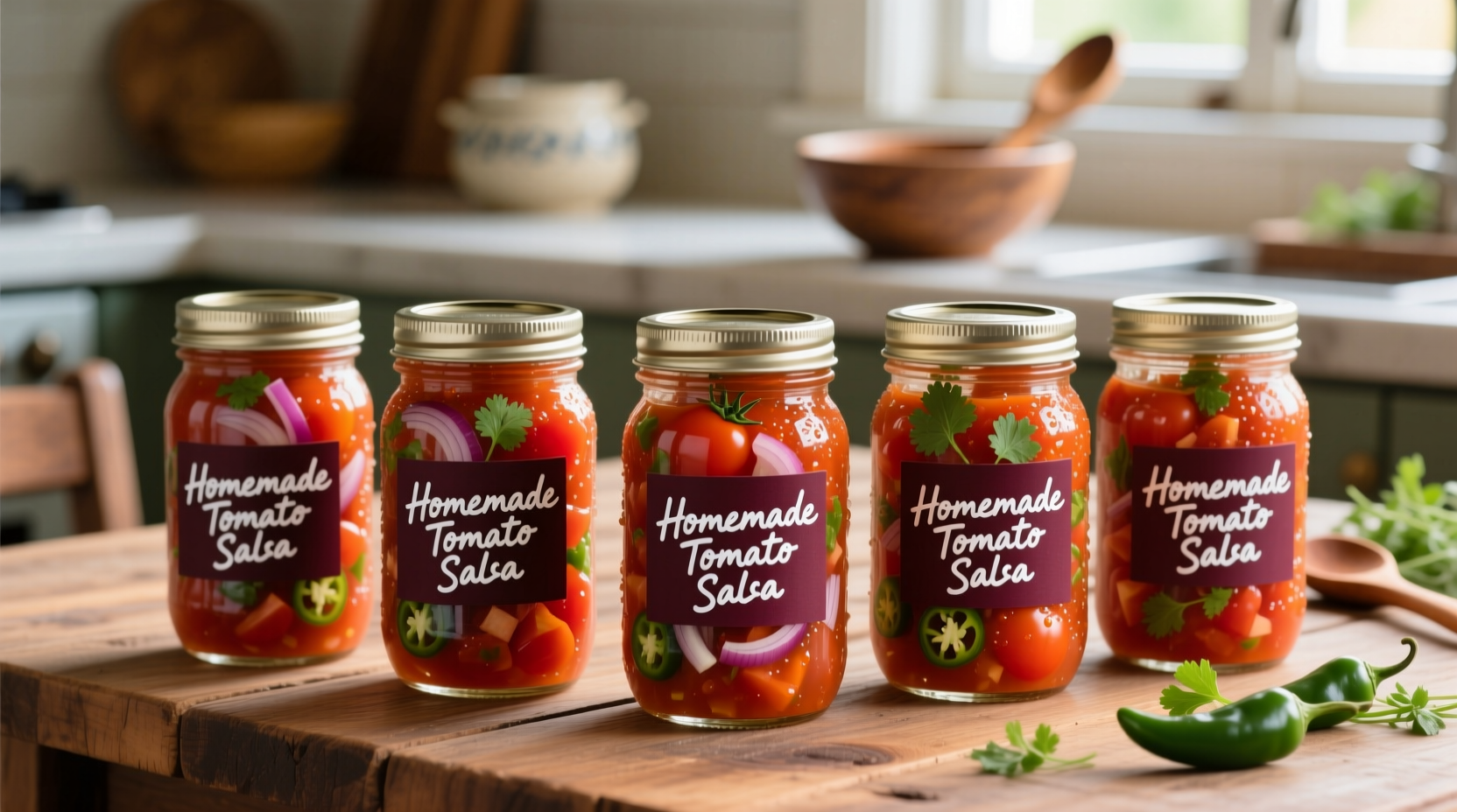 Properly sealed mason jars of homemade tomato salsa