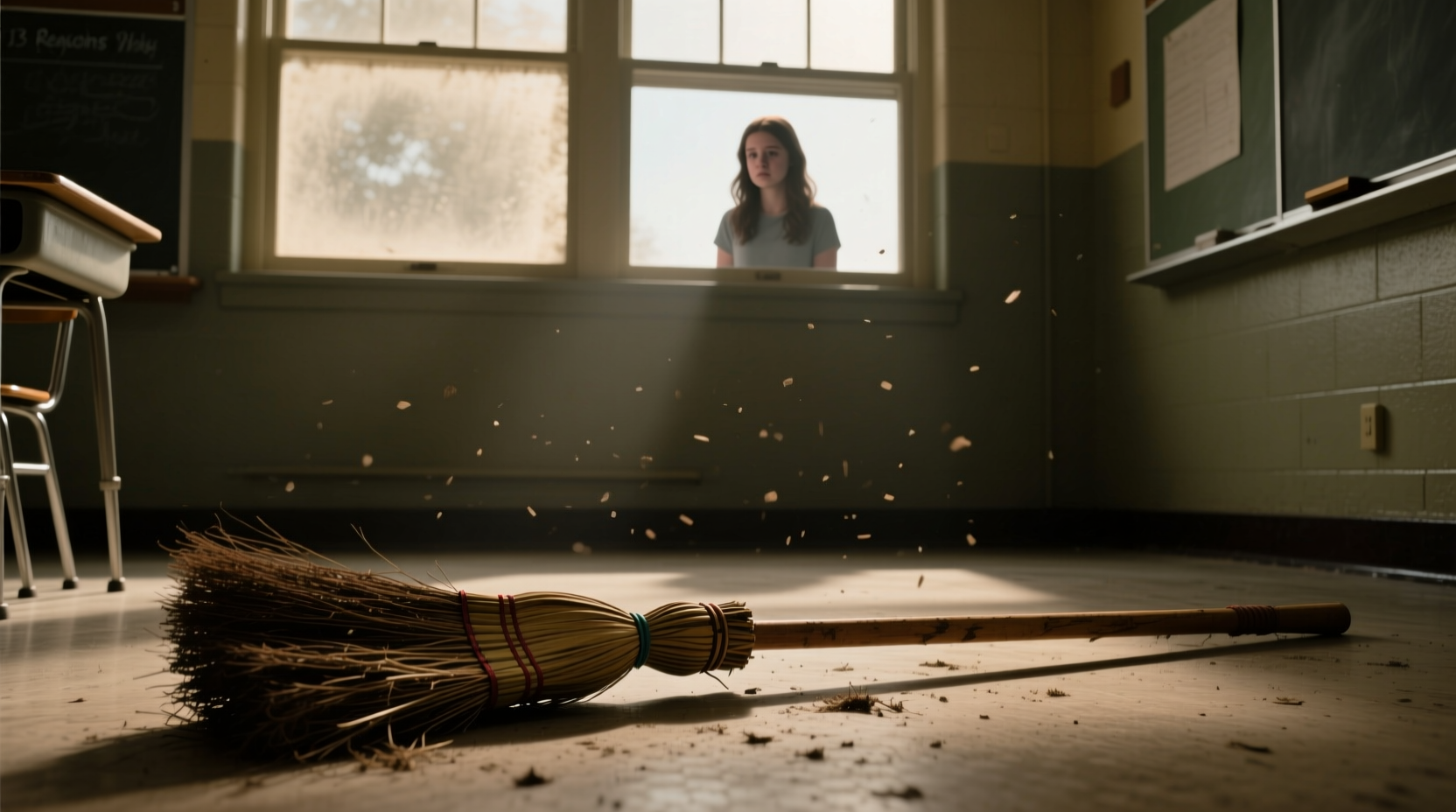 13 reasons why what episode features the broom scene