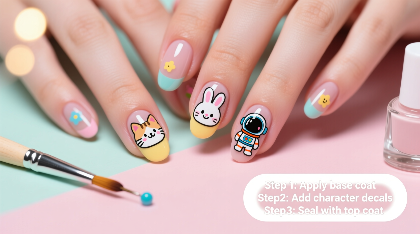 step by step guide to creating adorable nail art with character decals