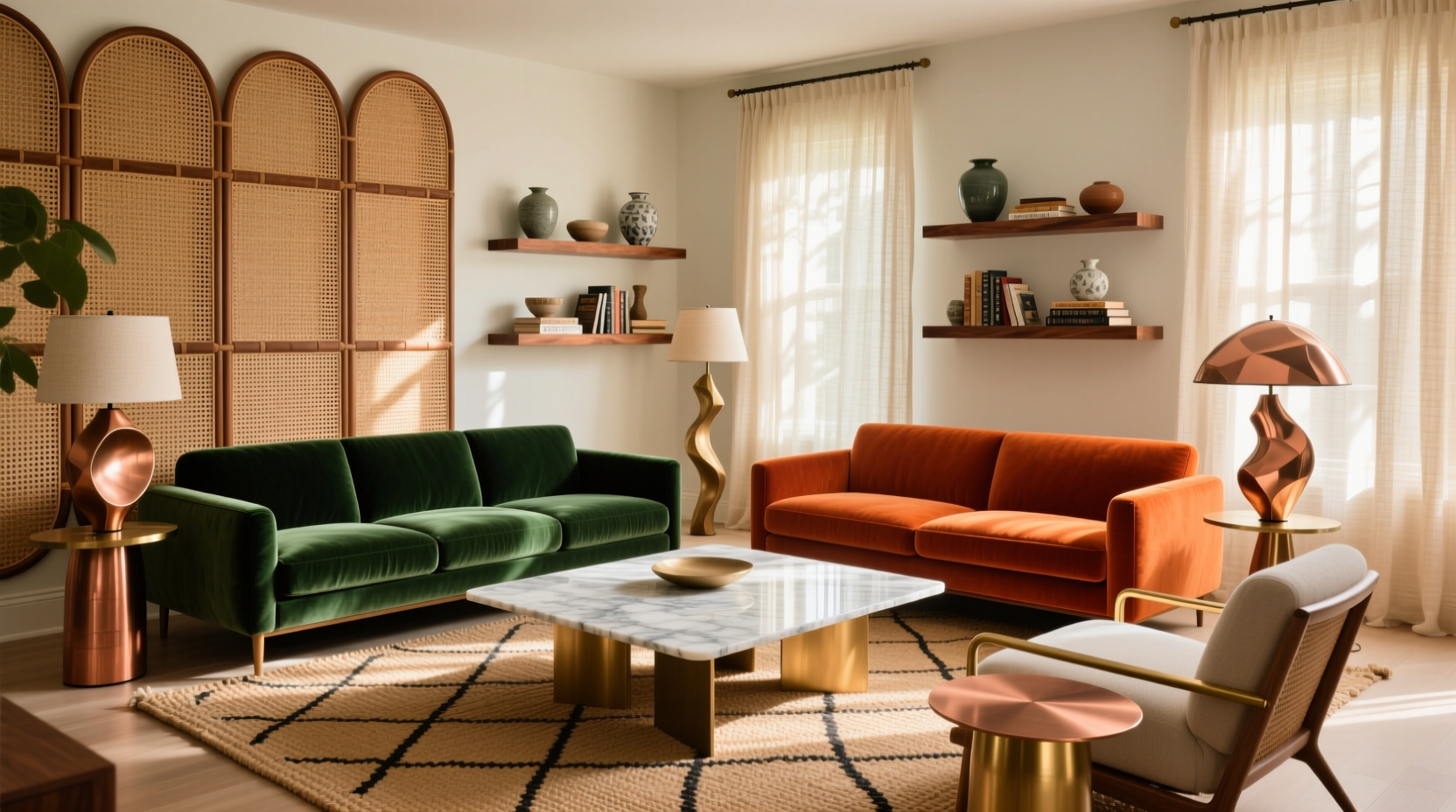 Celerie Kemble interior design featuring layered textures and bold colors