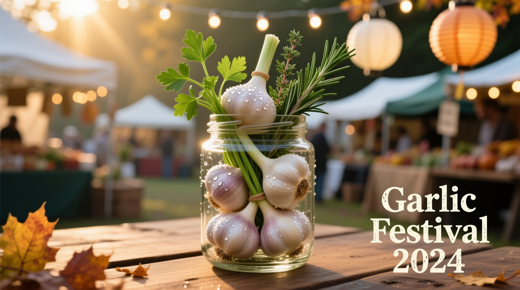 Garlic festival shooter in glass with herbs