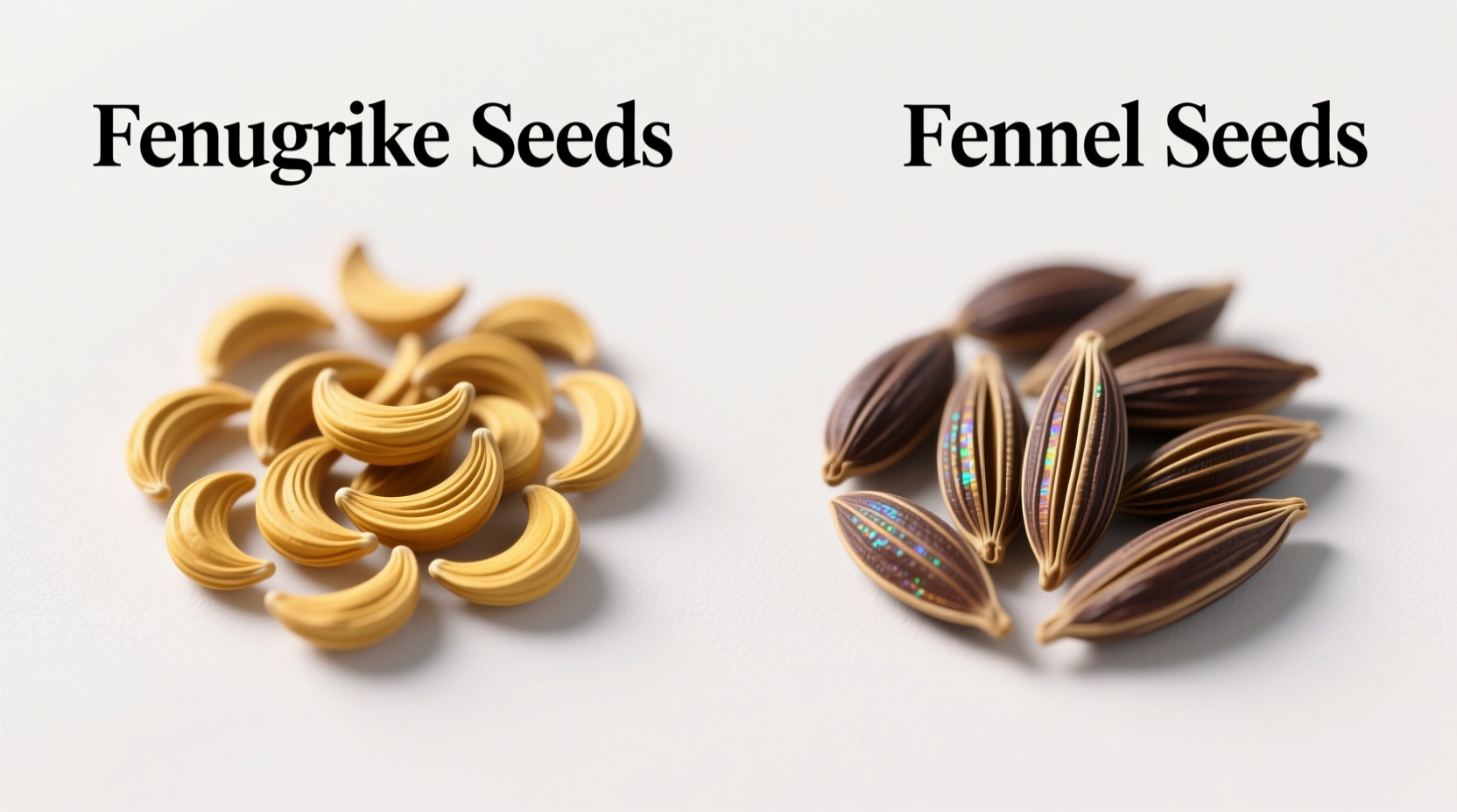 Fenugreek seeds and fennel seeds side by side comparison