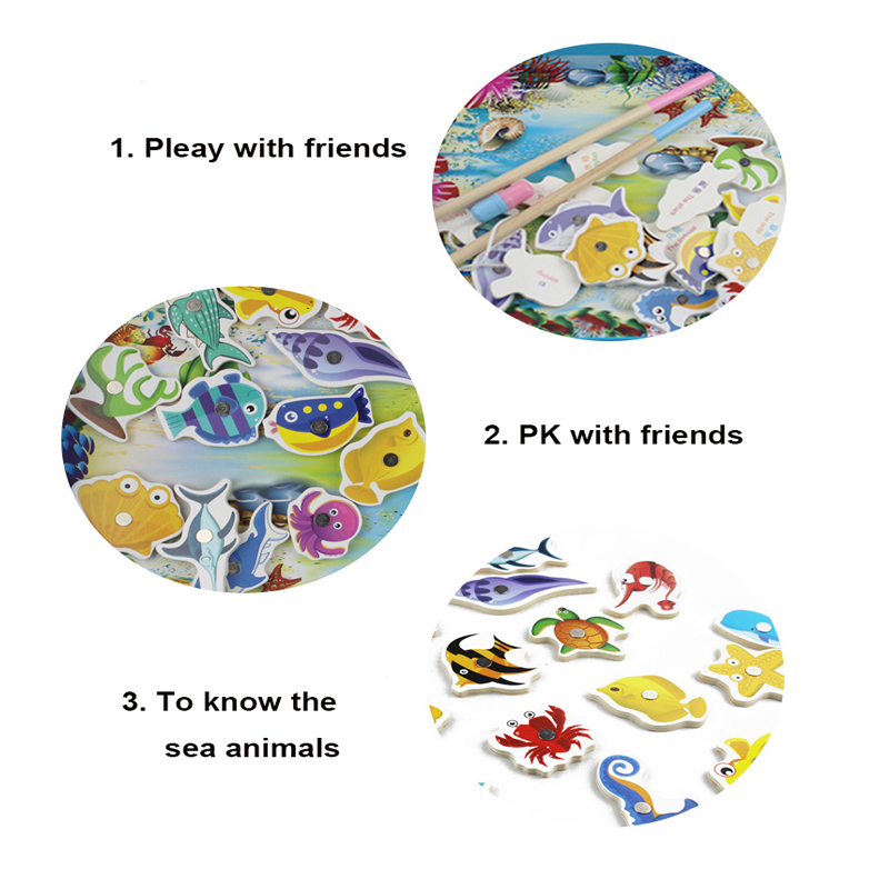 Hot Wholesale Colorful Wooden Fishing Game Toys New Design Developing Kids Marine Animals Cognitive Training Educational Toys
