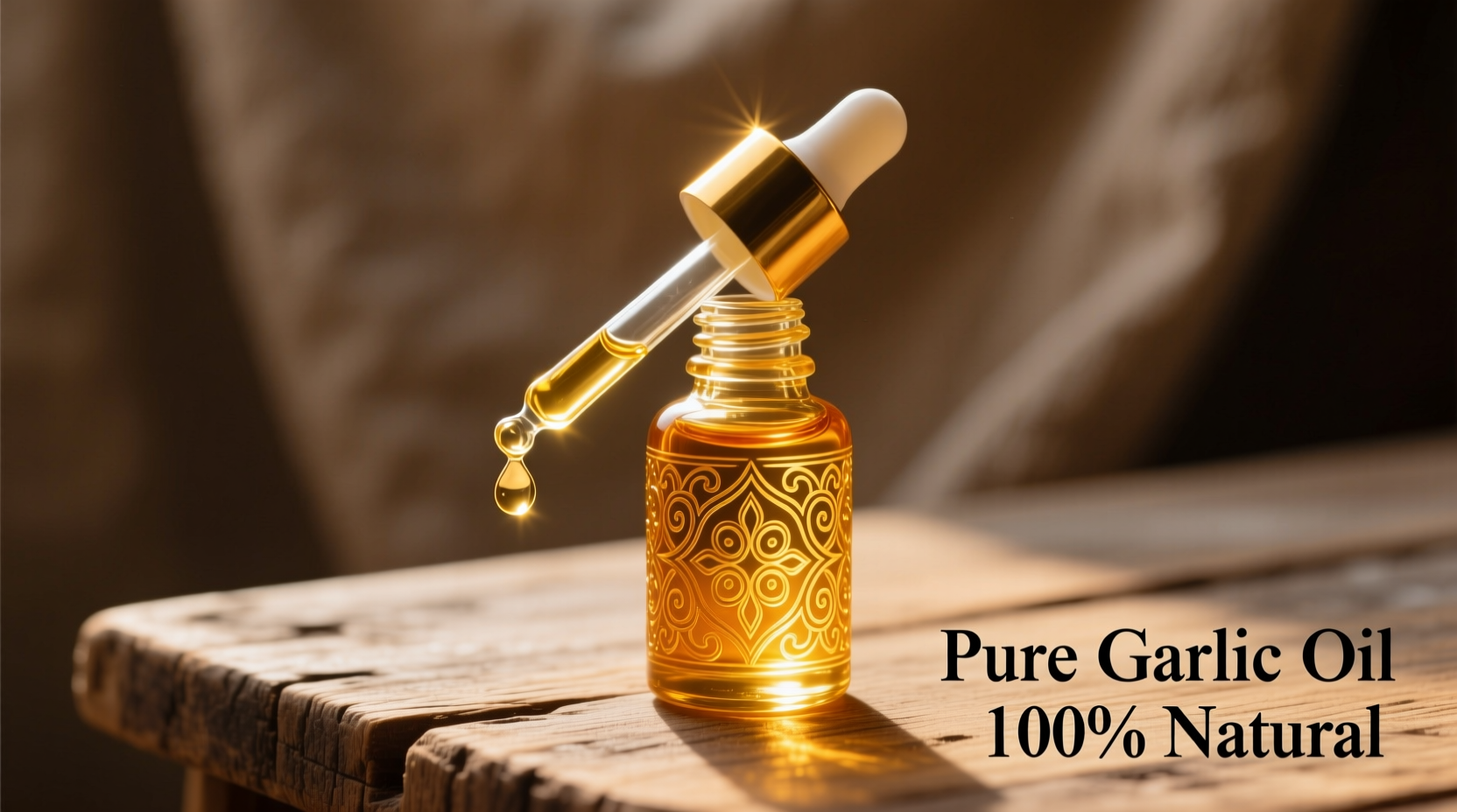 Dropper showing golden liquid garlic extract