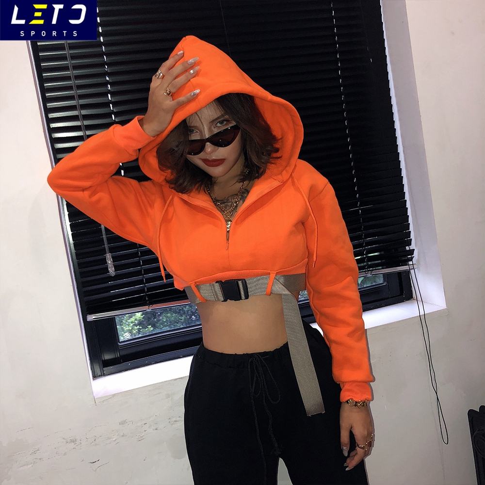 Hoodie Streetwear Neon Orange Crop Hoodie THE FUTURE IS BRIGHT