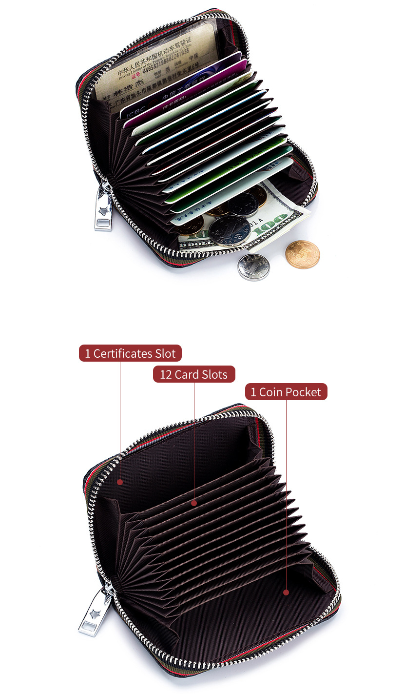 2020 new card bag organ rfid foreign trade ladies first layer cowhide men's card sleeve zipper card wallet