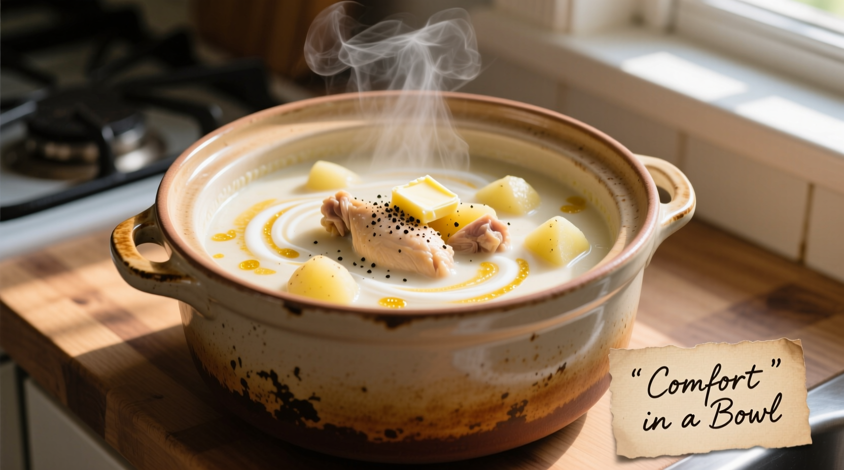 Crock pot filled with creamy chicken potato soup