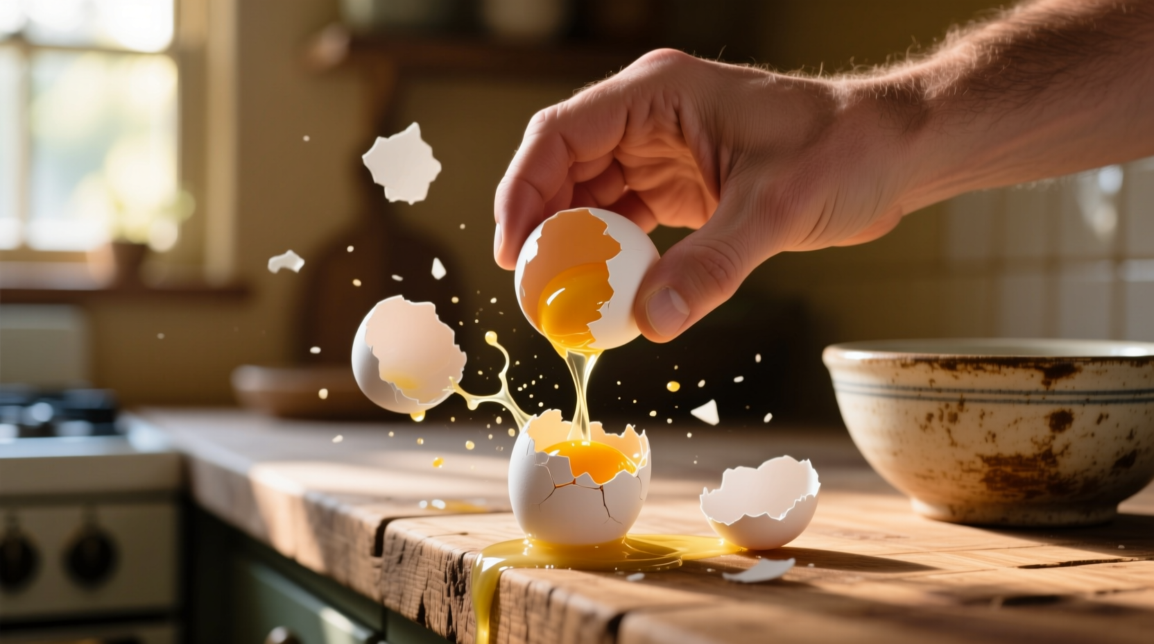 crack an egg with one hand