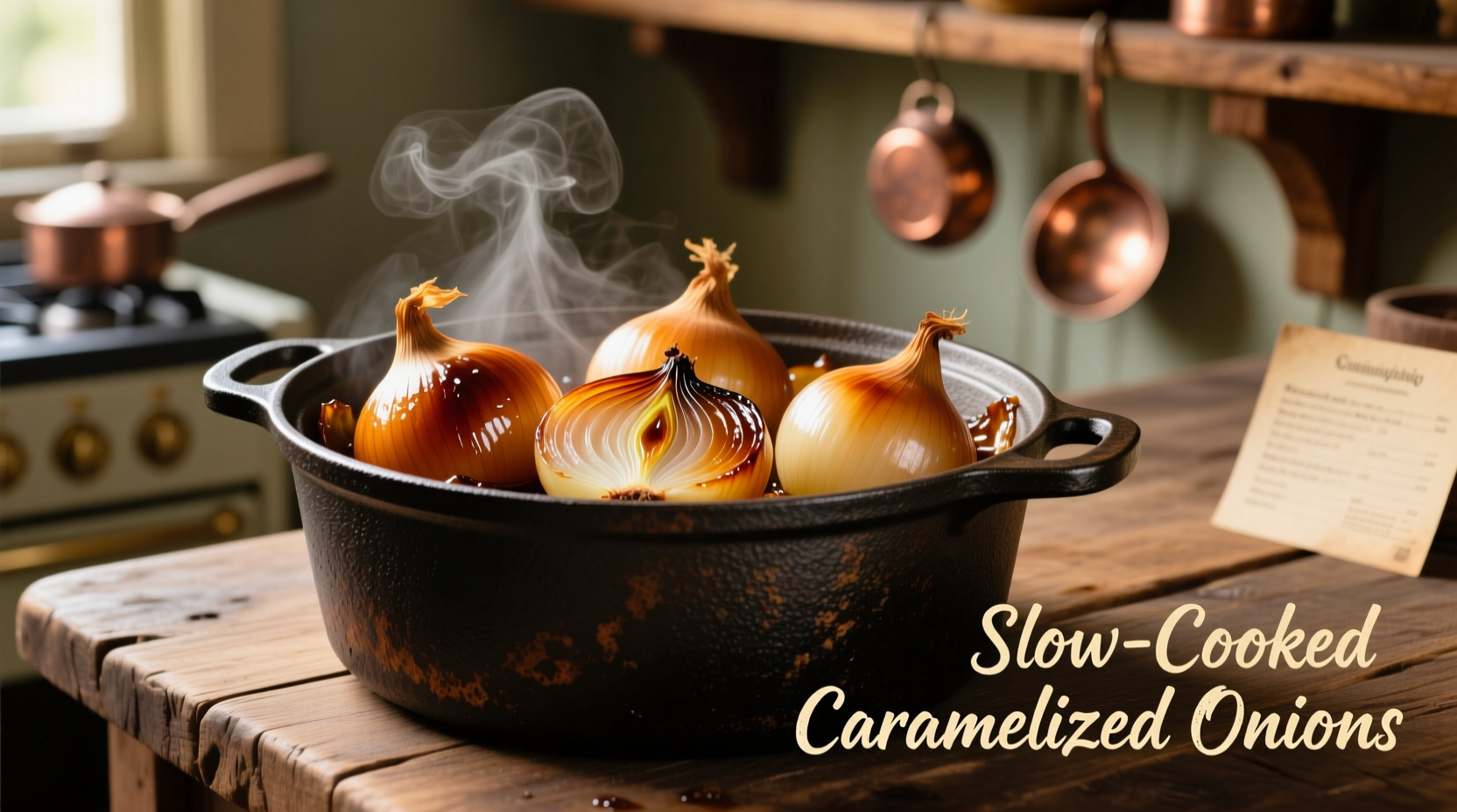 Caramelized onions in cast iron pot