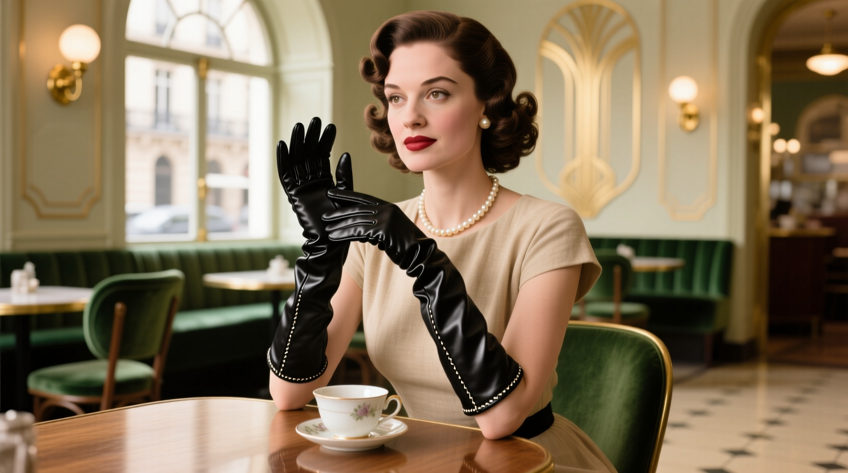 1950s day wear glove black lambskin womens