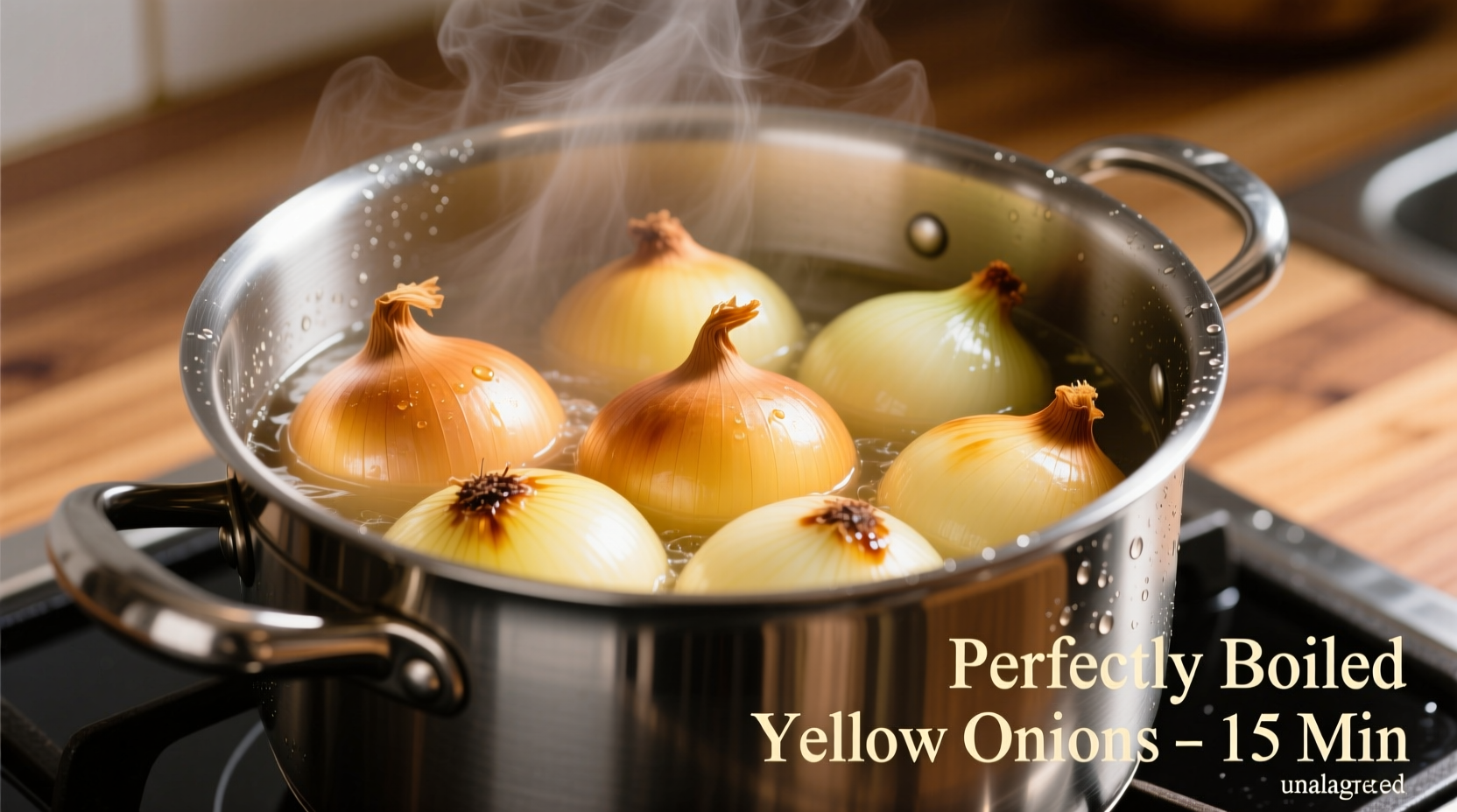 Perfectly boiled yellow onions in stainless steel pot