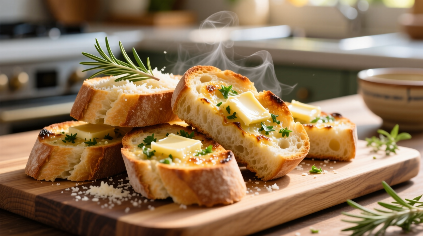 Perfect golden garlic bread made with sliced bread