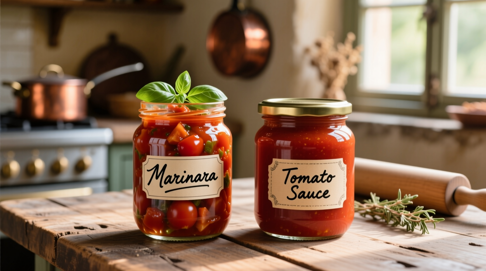 Marinara and tomato sauce side by side