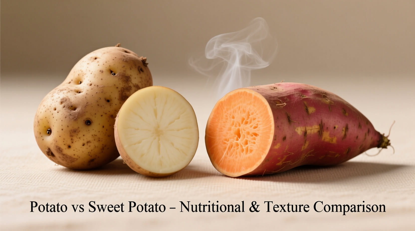 Side-by-side comparison of potato and sweet potato varieties