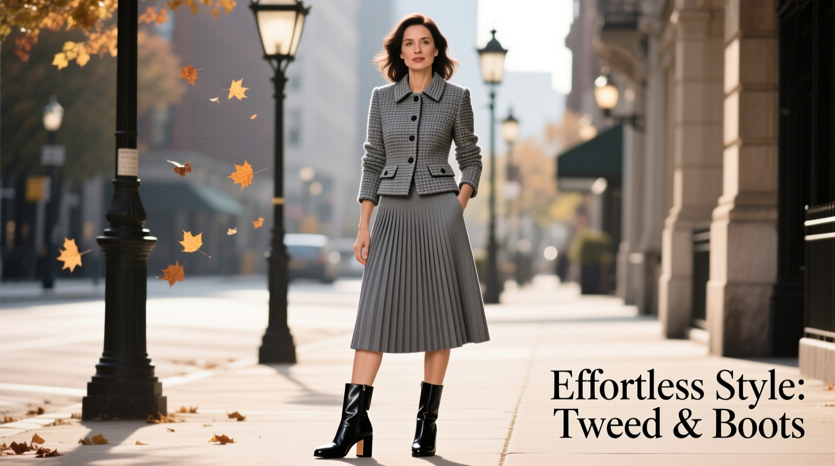 how to perfectly match shoes with a tweed jacket and skirt set for effortless style