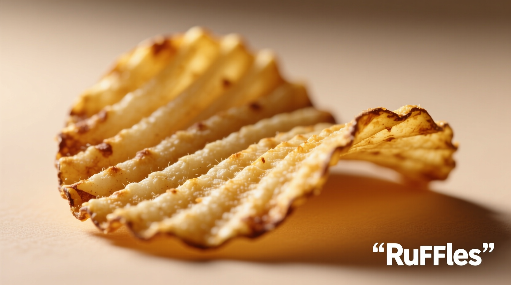Close-up of Ruffles potato chips showing distinctive ridges