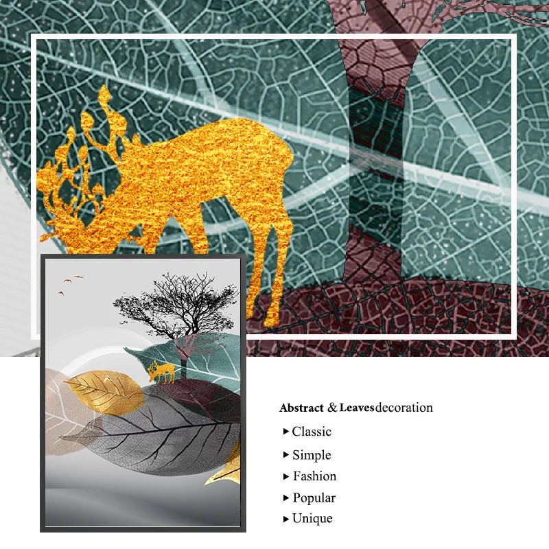 Abstract Golden Leaf Vein Poster Canvas Print Plant  Art Picture Modern Minimalist Living Room Home Decorative Painting