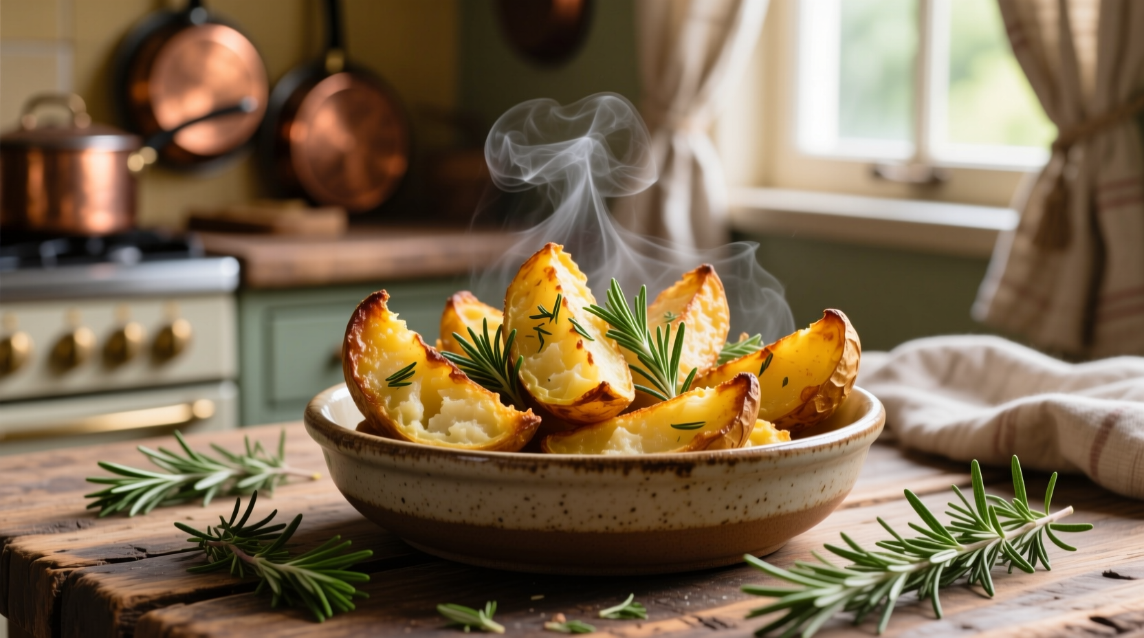 Golden baked potato wedges with herbs