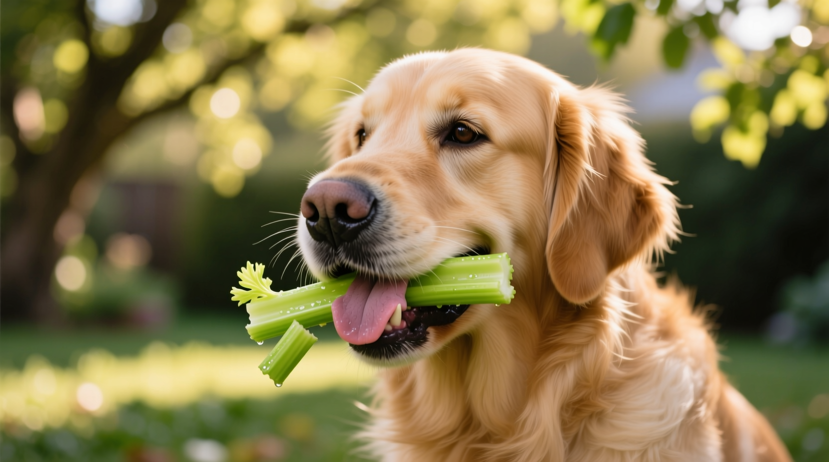 Dog safely eating small pieces of celery