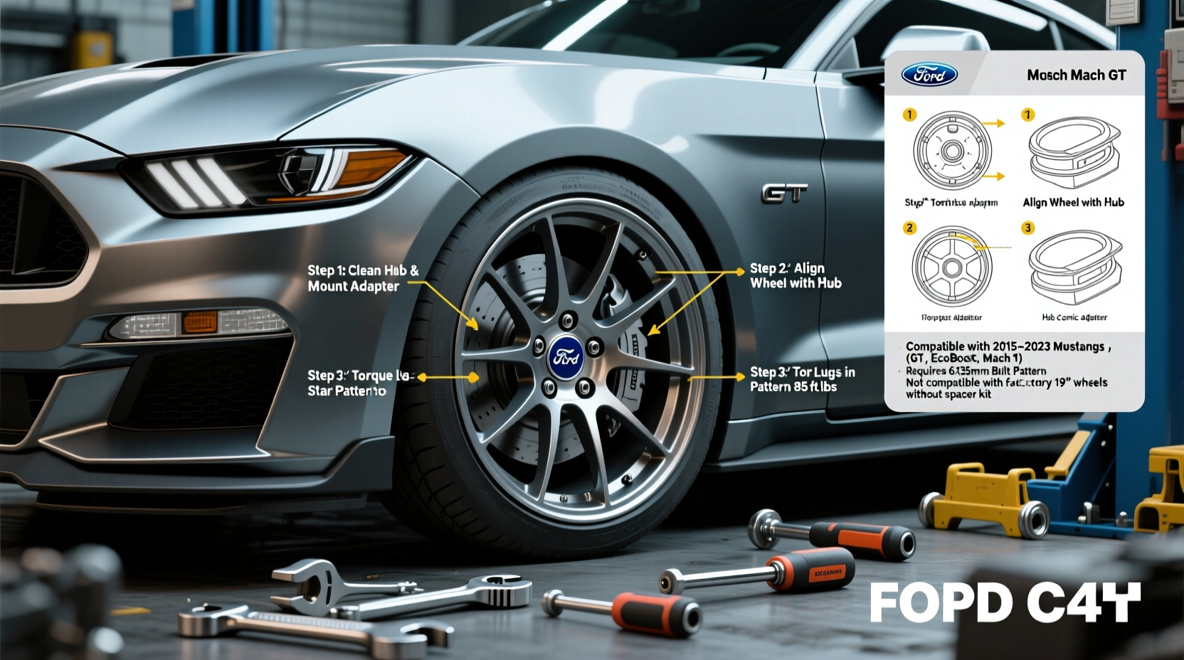 mustang mach 1 racing wheel install