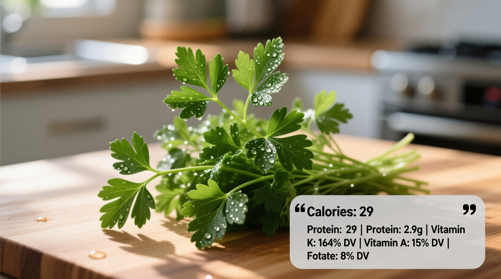 Fresh parsley sprigs with nutritional facts