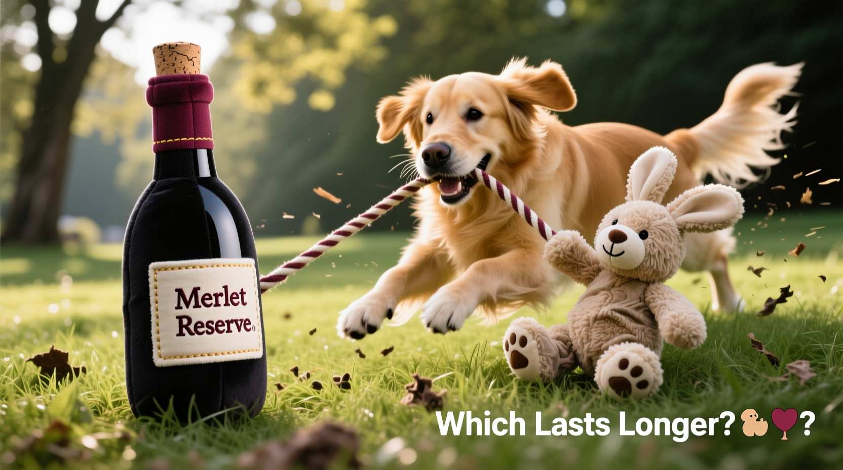 wine bottle vs regular plush toys which dog toy lasts longer and is more fun
