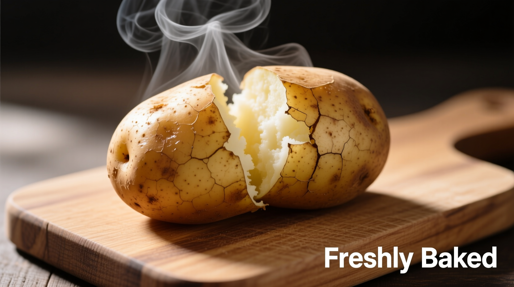 Perfectly baked russet potato with steam rising