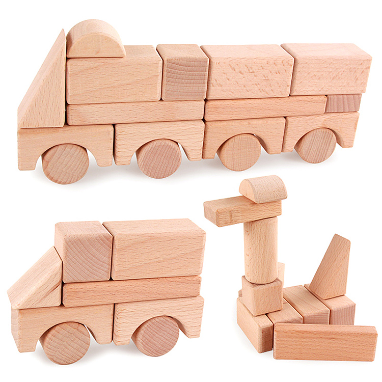 Wooden Construction Building Bricks Toys Shape Toys Self Assemble Geometric Hot Sale Kids Factory Directly Sale 75pcs Box 2 Set