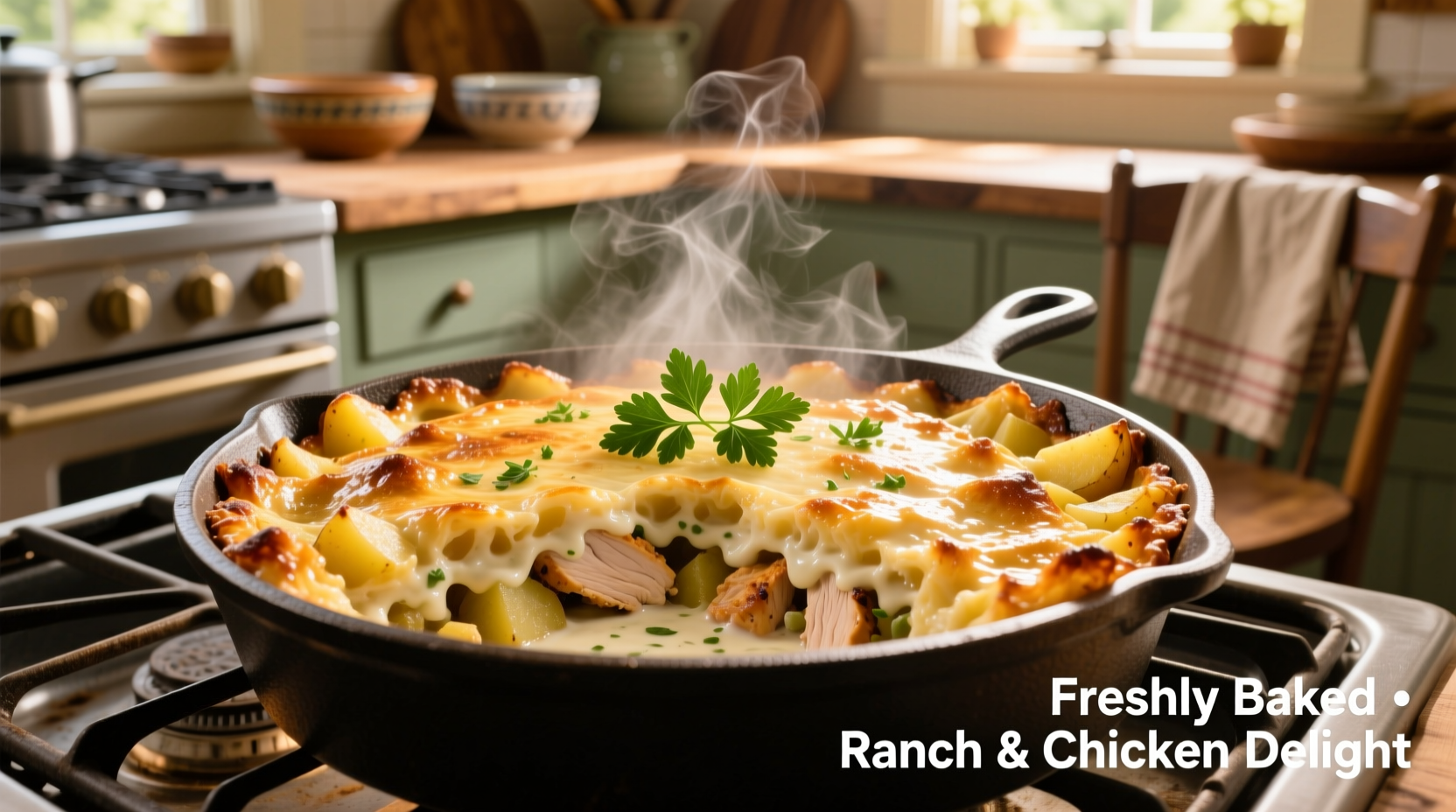 Golden ranch chicken potato casserole fresh from oven