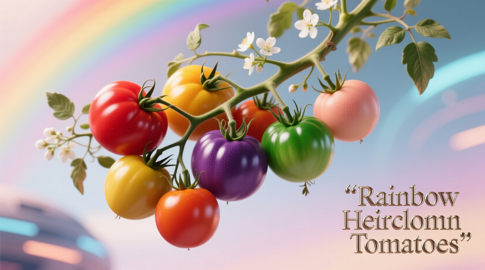 Rainbow heirloom tomatoes on vine with various colors
