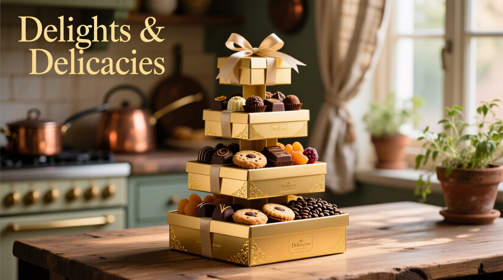 gift box tower delights gourmet food treats delivery