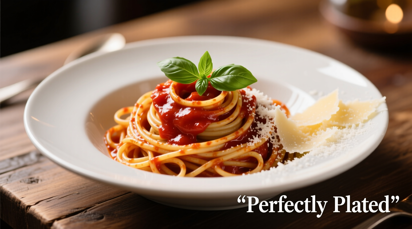 Perfectly plated spaghetti with tomato sauce