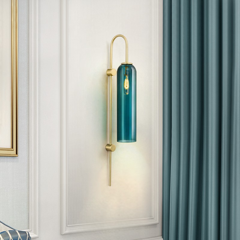 Modern decorative bedroom wall lamp with blue shade