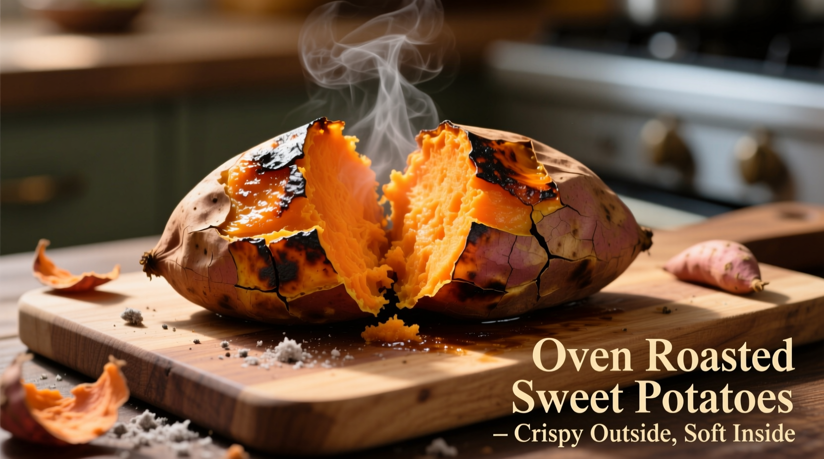Oven roasted sweet potatoes with crispy edges