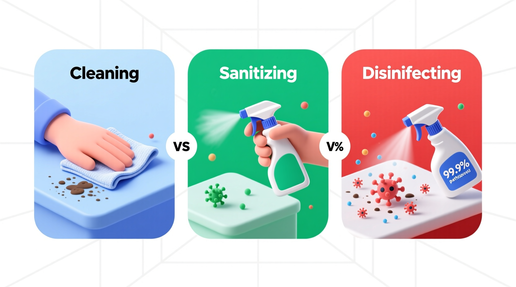 cleaning vs sanitizing vs disinfecting