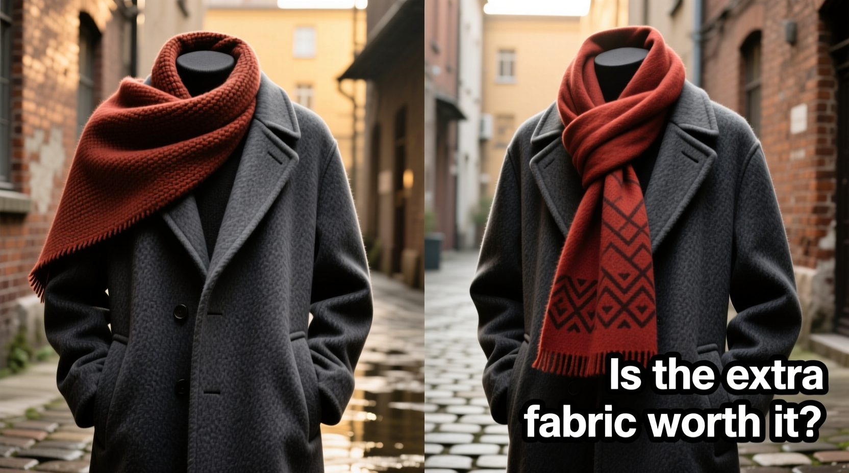 wool coat with a scarf vs without is the extra fabric actually worth it
