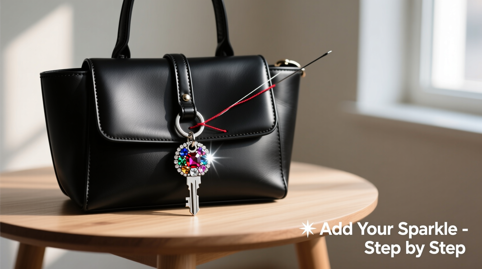 step by step guide to personalizing your bag using a rhinestone keychain for a unique sparkle