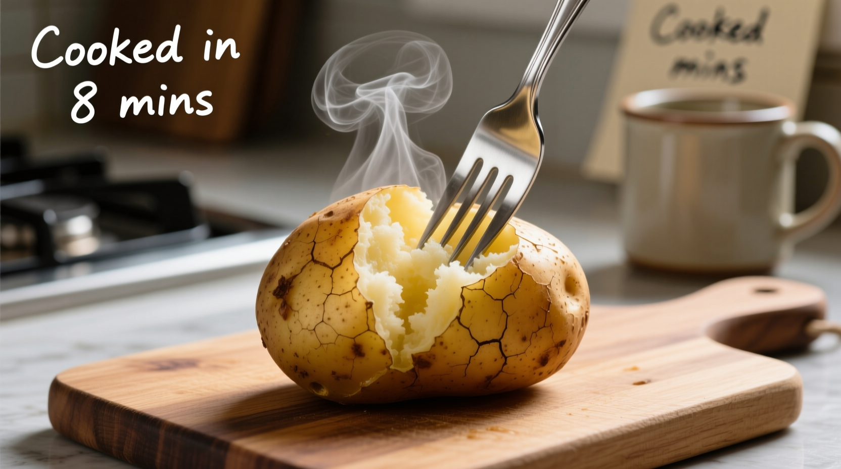 Perfectly cooked microwave potato with fork test