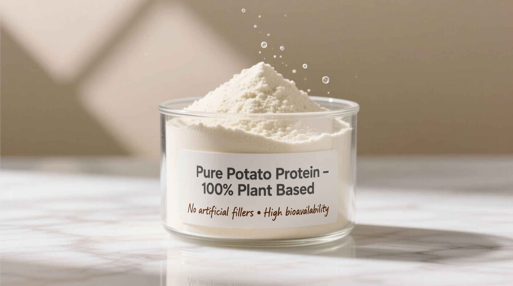 Potato protein powder in glass container