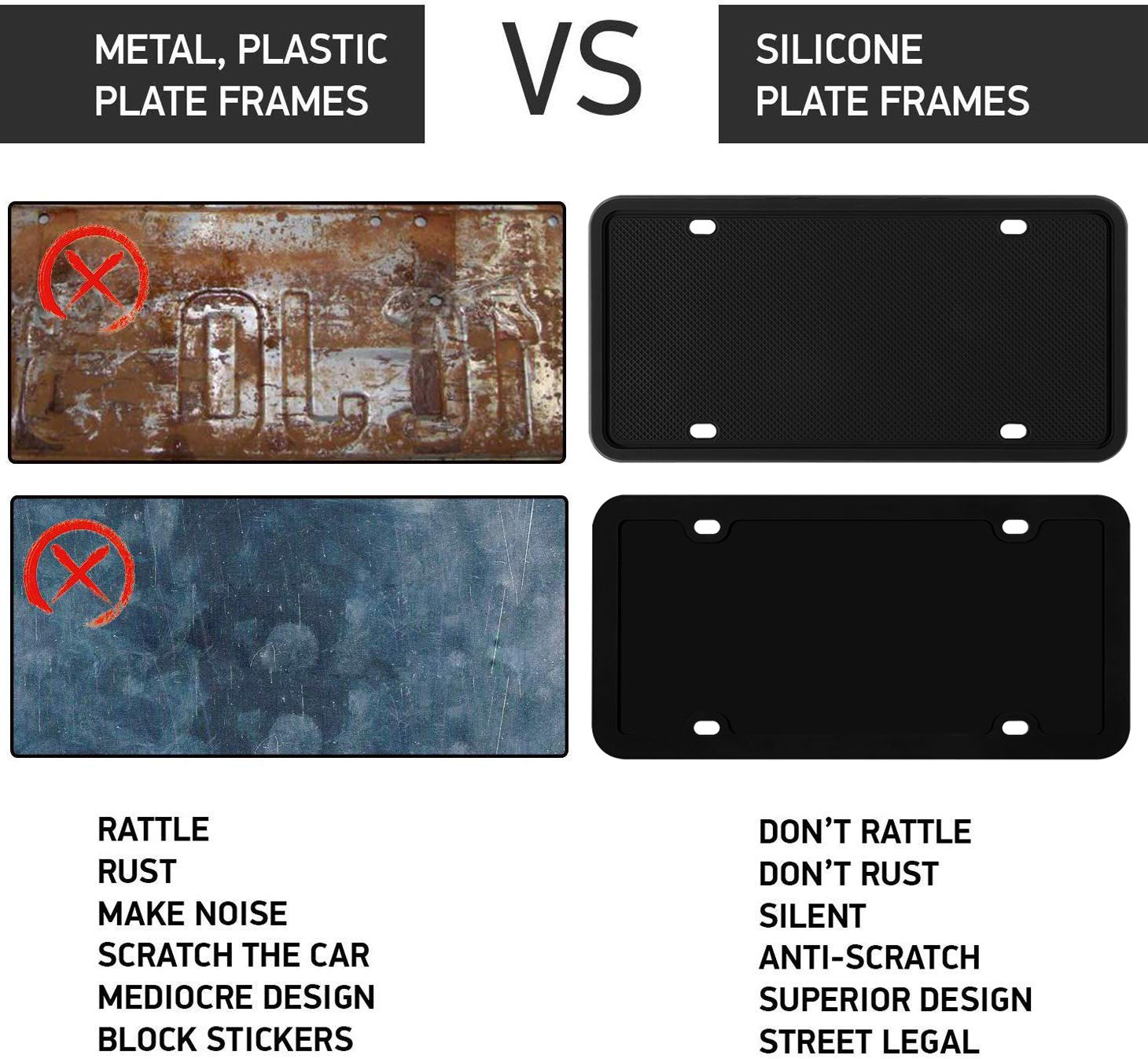 1 Pair Wholesale Embossed American Electric Car License Plate Frame Black Car Number Silicone License Plate Frame Holder