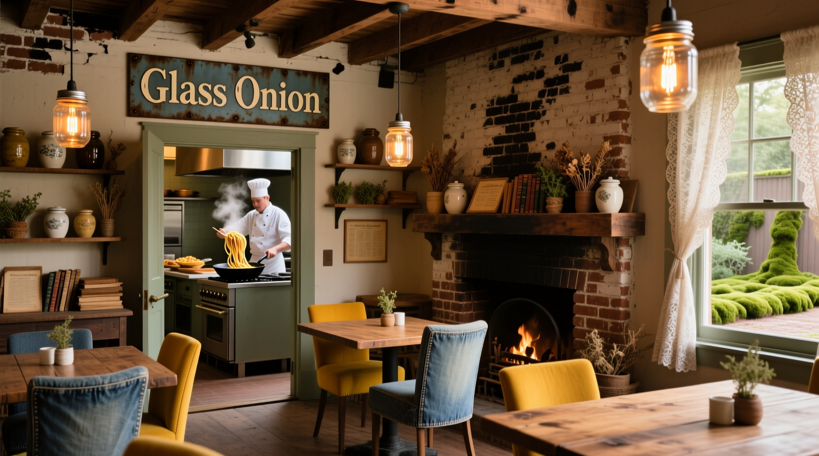 Glass Onion restaurant interior with rustic Southern decor