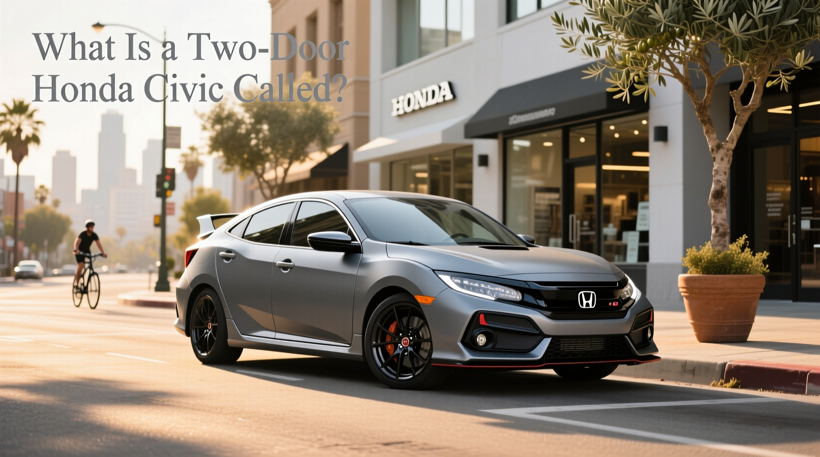 Side profile of a black 2019 Honda Civic Coupe parked on residential street