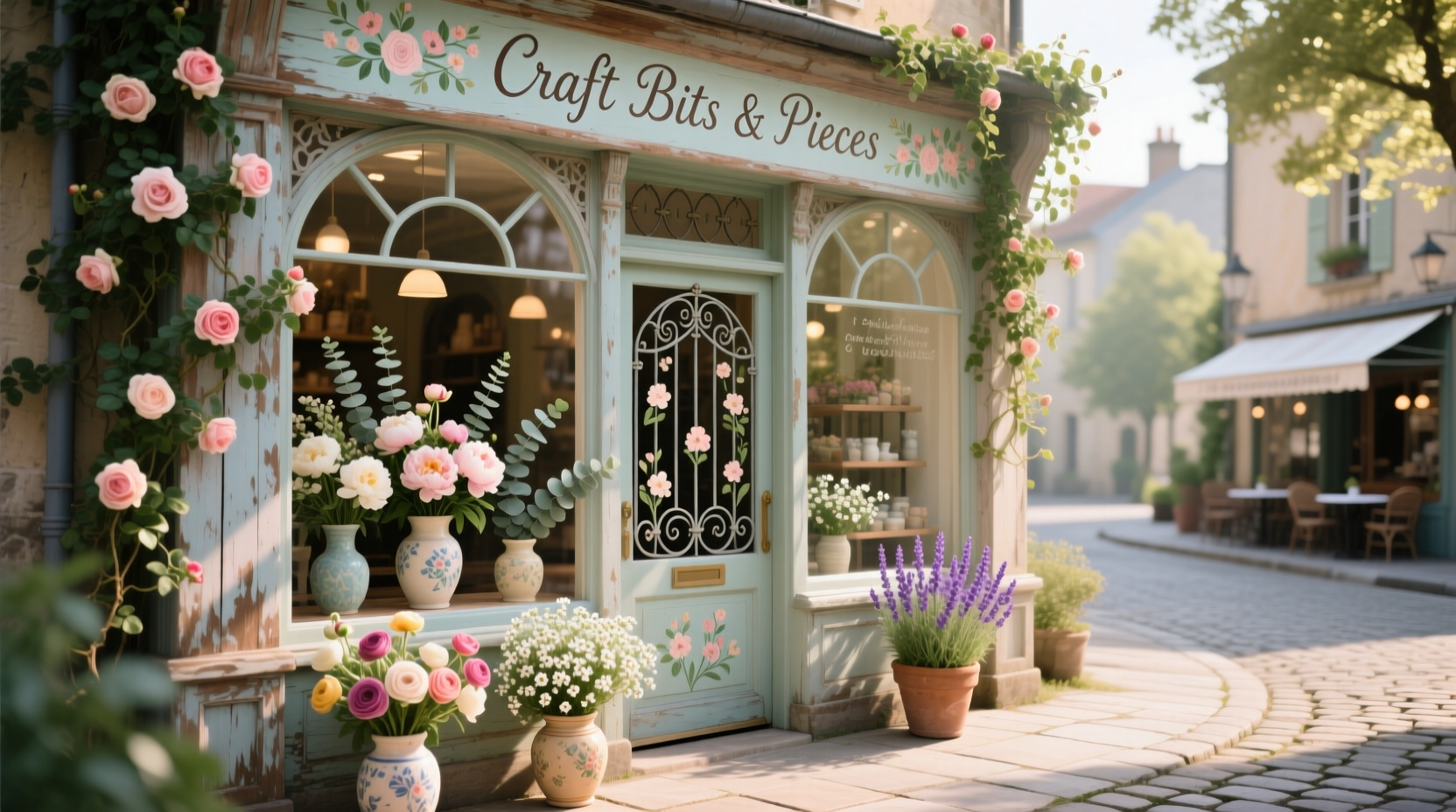 Craft Bits and Pieces storefront with floral display