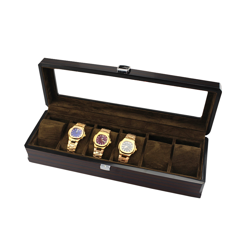 Luxury Custom Display Long Wooden Watch Storage Box For 6 Slots Watches