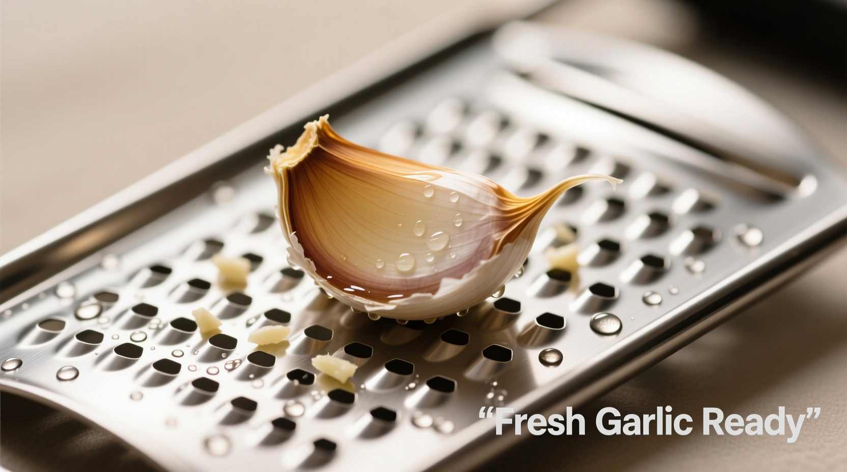Stainless steel garlic grater plate with fresh garlic