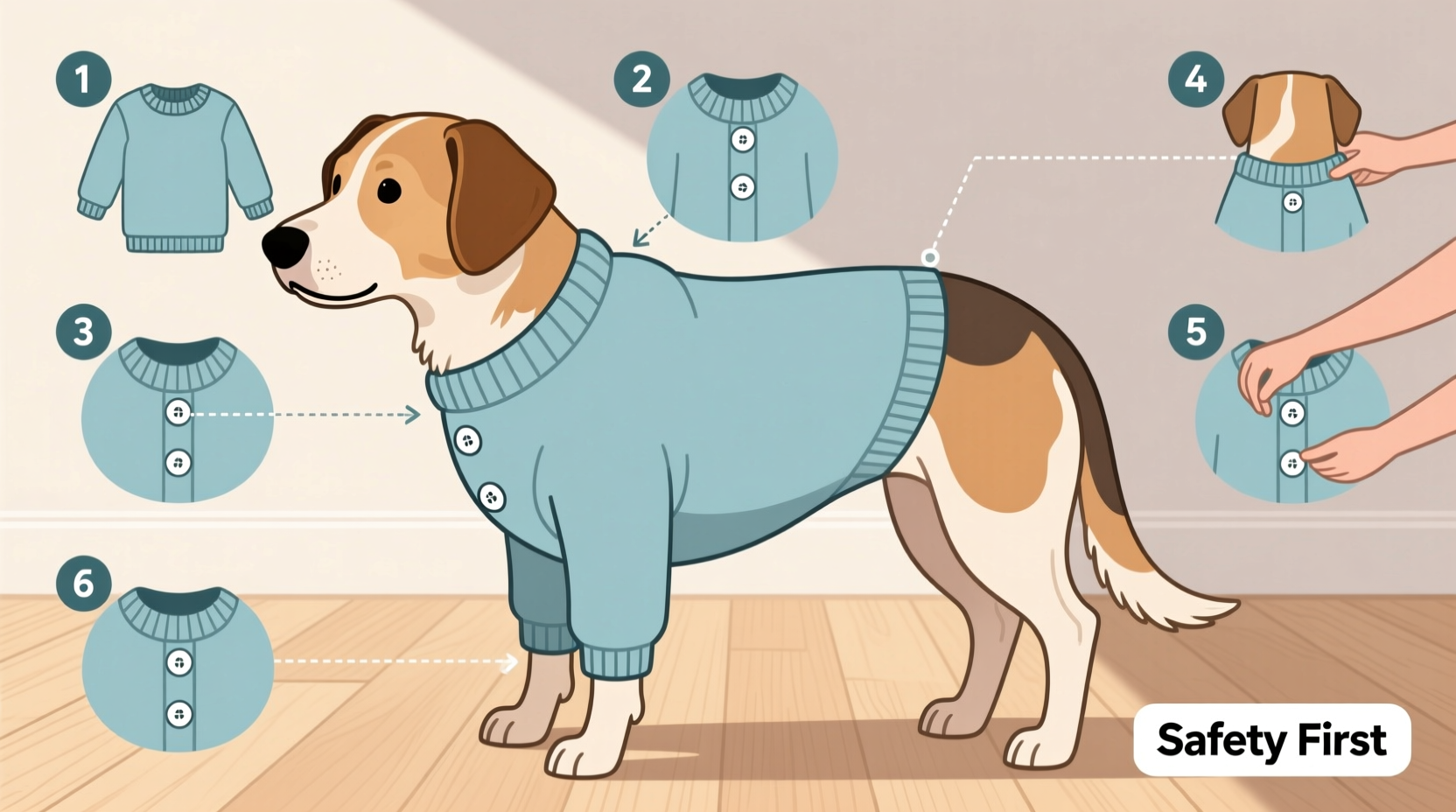 step by step guide how to easily put on a dog sweater with buttons for comfort and safety